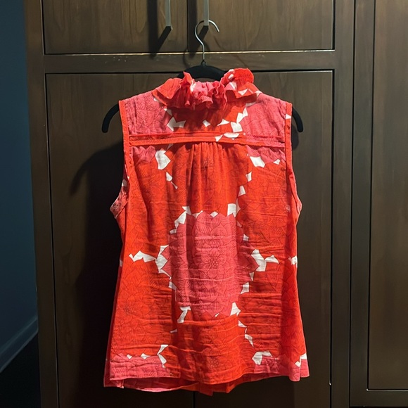 Tory Burch sleeveless blouse.  Super cute ruffle neck vibrant top. - Picture 3 of 3